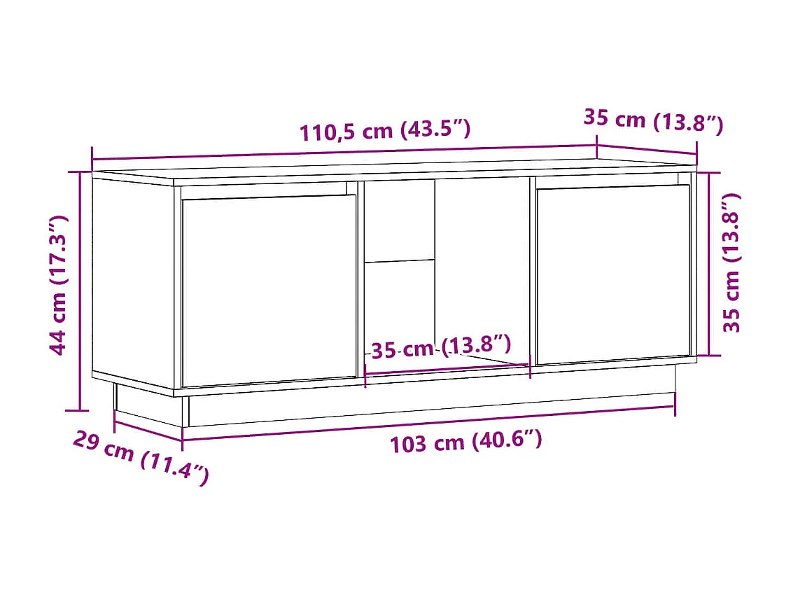 Meuble TV Noir 110,5x35x44 cm Bois de pin massif