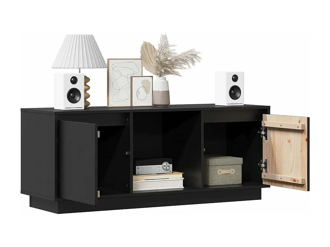 Meuble TV Noir 110,5x35x44 cm Bois de pin massif