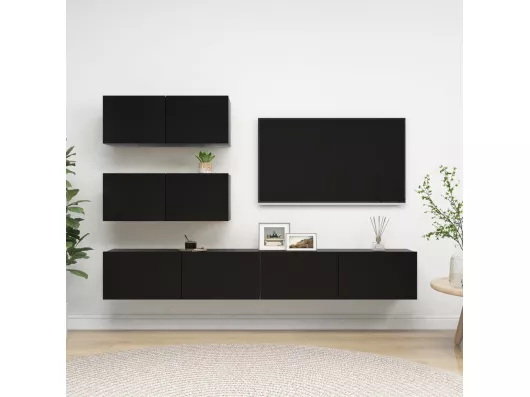 Kauf Unique 4-tlg. TV-Schrank-Set Schwarz Holzwerkstoff