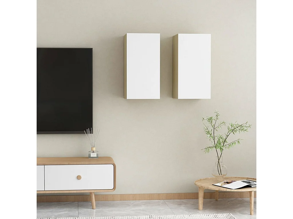 Móveis de TV 2 pcs derivados madeira branco e carvalho sonoma