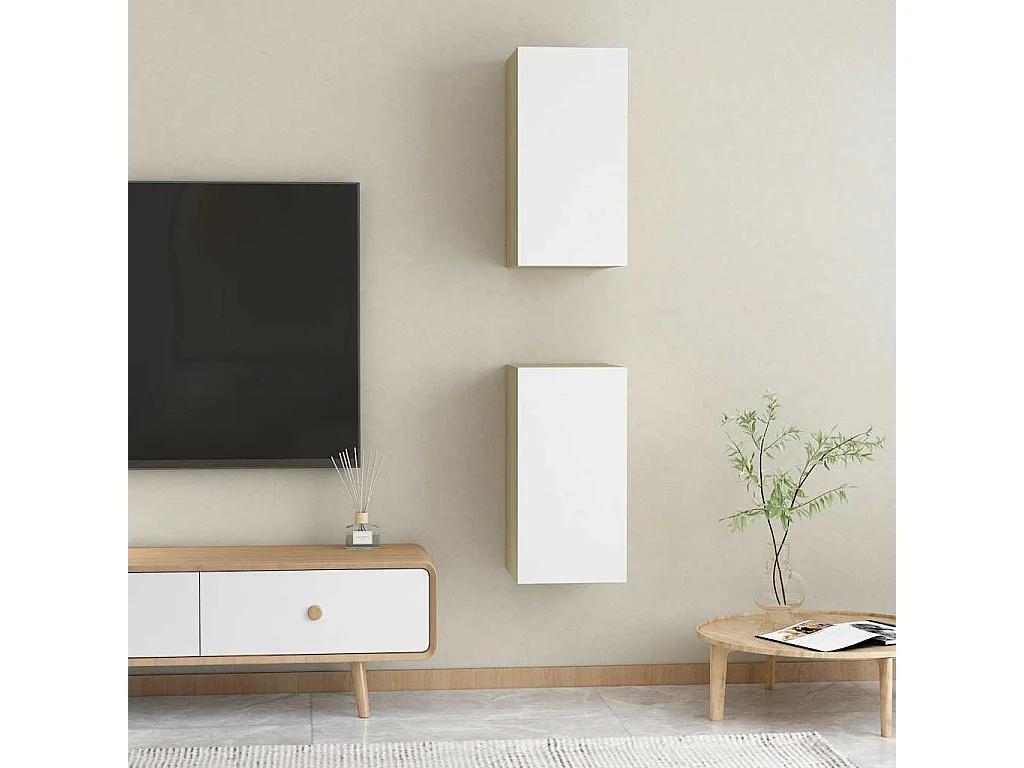 Móveis de TV 2 pcs derivados madeira branco e carvalho sonoma