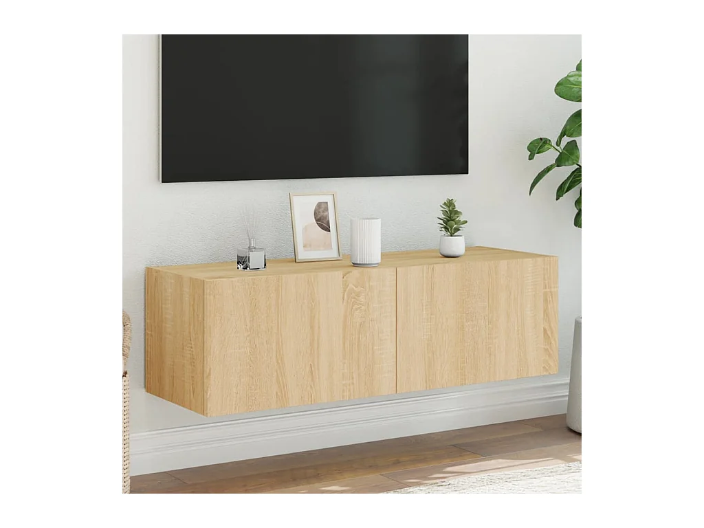 Mobile TV a Parete con Luci LED Rovere Sonoma 100x35x31 cm