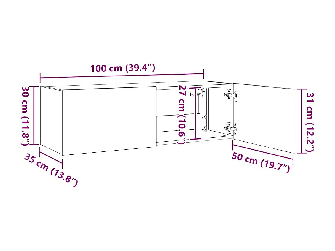 Meuble TV mural avec lumières LED chêne sonoma 100x35x31 cm