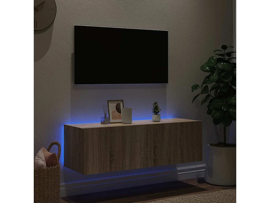 Meuble TV mural avec lumières LED chêne sonoma 100x35x31 cm
