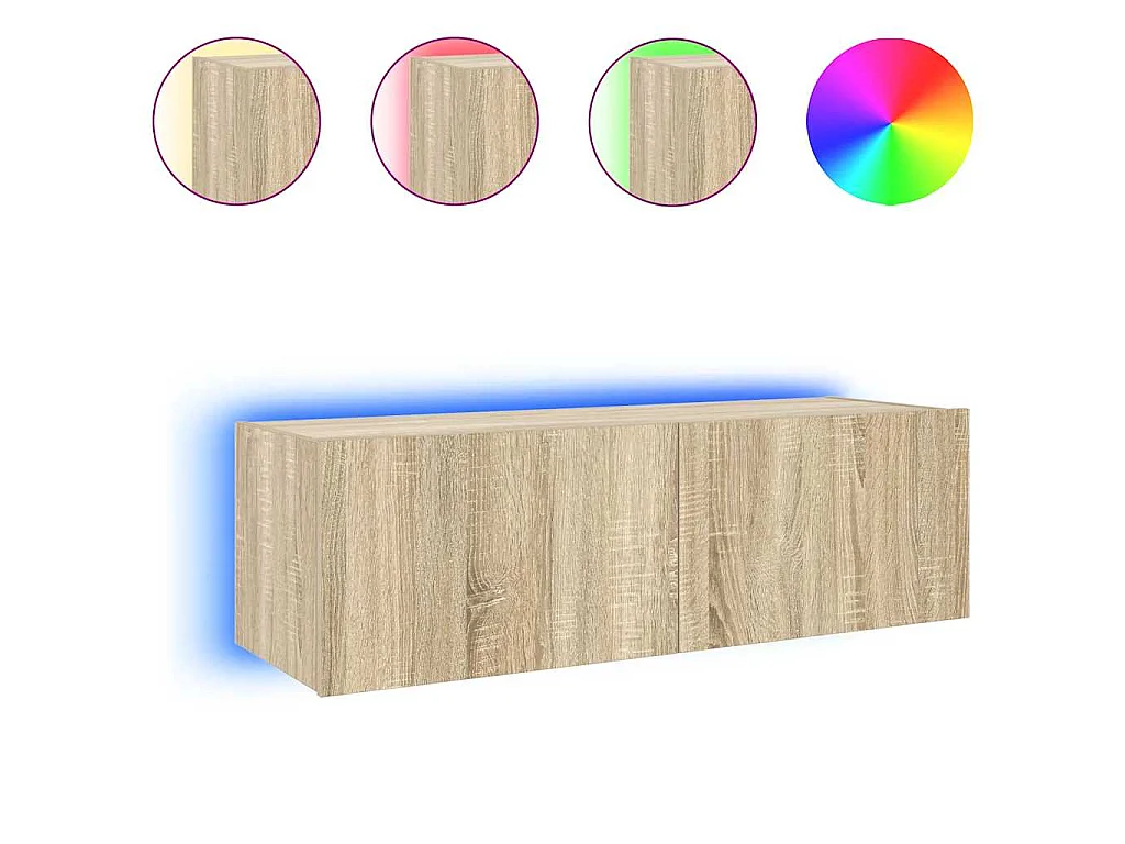 Meuble TV mural avec lumières LED chêne sonoma 100x35x31 cm