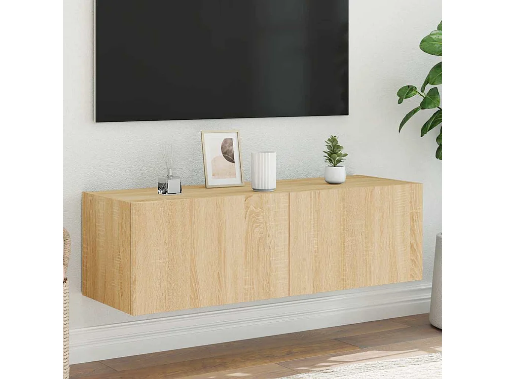 Meuble TV mural avec lumières LED chêne sonoma 100x35x31 cm
