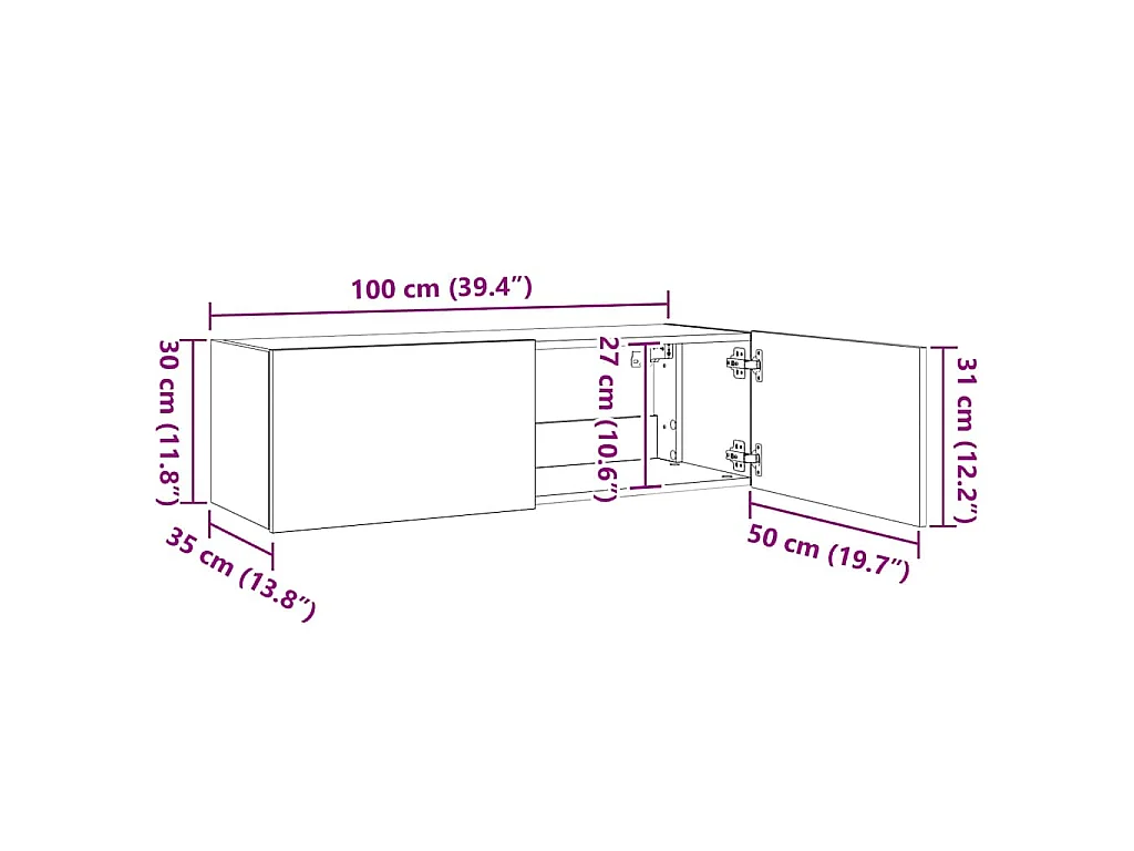 Tv-wandmeubel met LED-verlichting 100x35x31 cm sonoma eiken