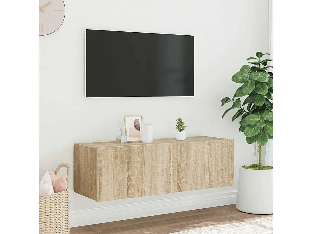 Tv-wandmeubel met LED-verlichting 100x35x31 cm sonoma eiken