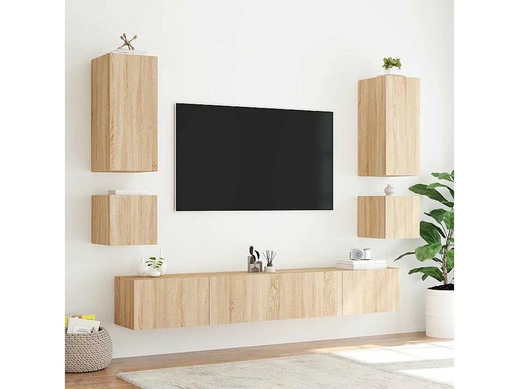 Tv-wandmeubel met LED-verlichting 100x35x31 cm sonoma eiken