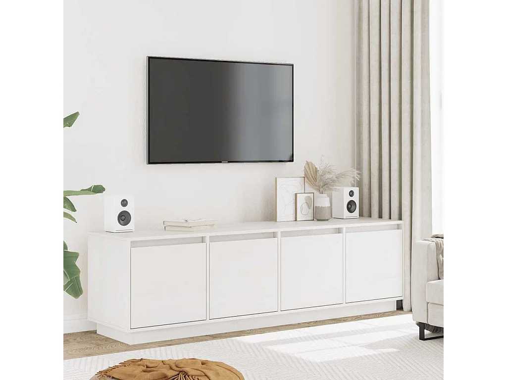 TV-Schrank Weiß 156x37x45 cm Massivholz Kiefer
