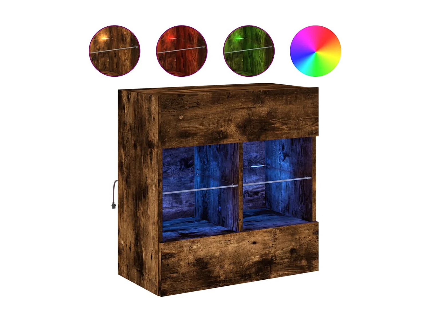 Meuble TV mural avec lumières LED chêne fumé 58,5x30x60,5 cm