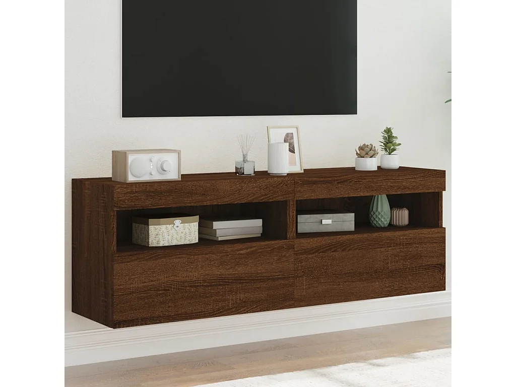 Tv-wandmeubels met LED-verlichting 2 st 60x30x40 cm bruineiken
