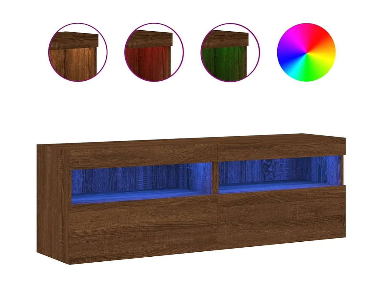 Tv-wandmeubels met LED-verlichting 2 st 60x30x40 cm bruineiken