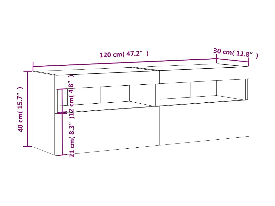 Tv-wandmeubels met LED-verlichting 2 st 60x30x40 cm bruineiken