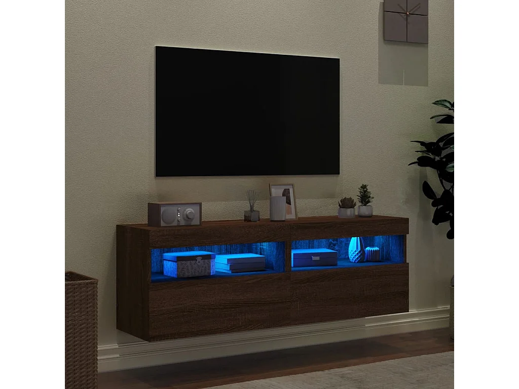Tv-wandmeubels met LED-verlichting 2 st 60x30x40 cm bruineiken