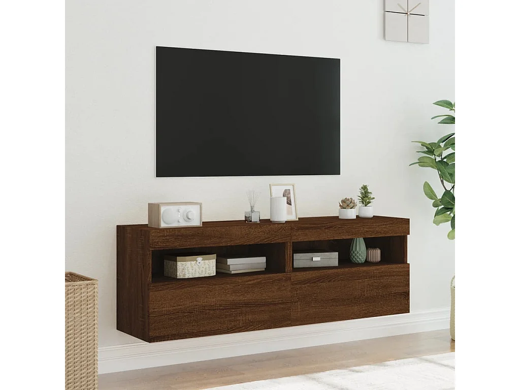 Tv-wandmeubels met LED-verlichting 2 st 60x30x40 cm bruineiken