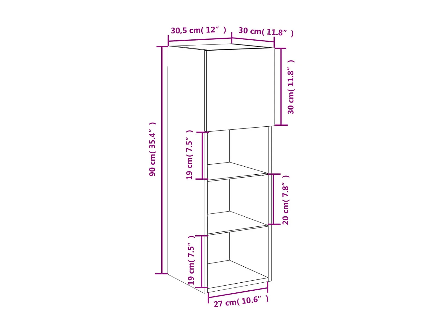 Móvel de TV com luzes LED 30,5x30x90 cm cinzento cimento
