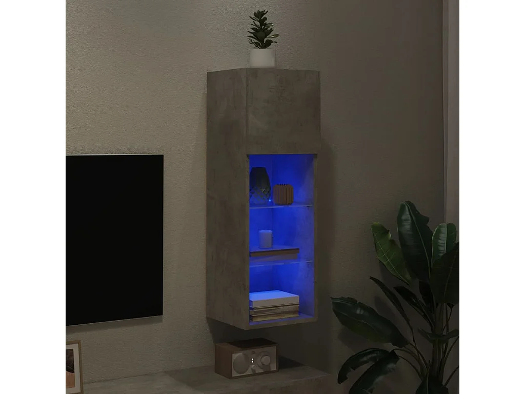 Móvel de TV com luzes LED 30,5x30x90 cm cinzento cimento