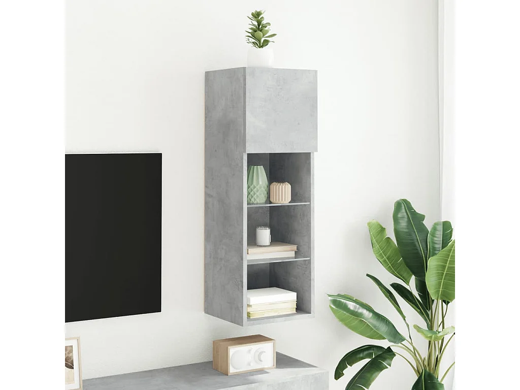 Meuble TV avec lumières LED gris béton 30,5x30x90 cm