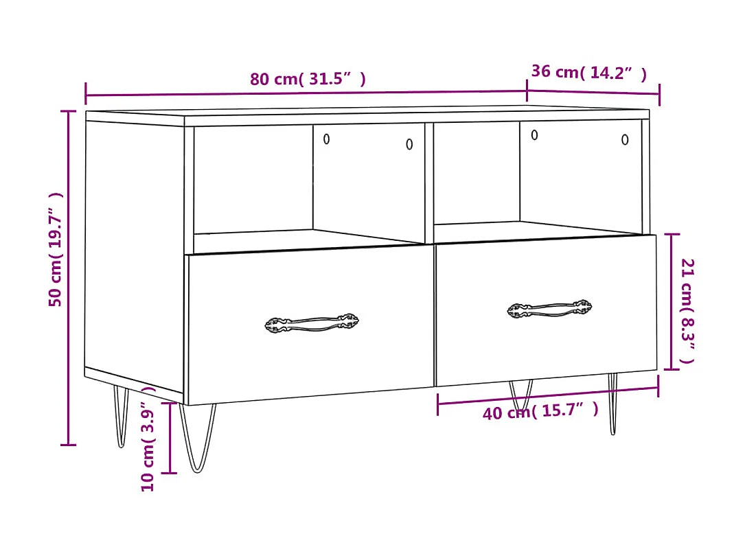 Meuble TV Chêne marron 80x36x50 cm Bois d'ingénierie