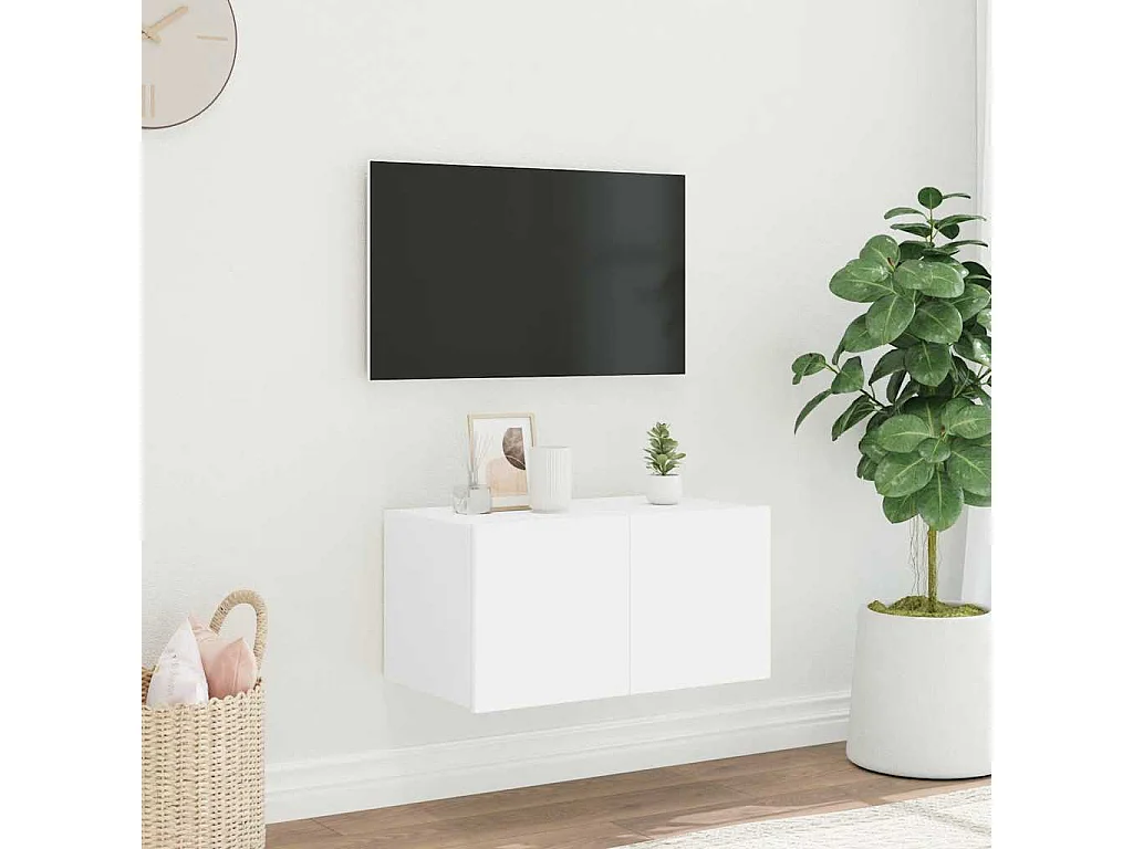 Móvel de parede para TV com luzes LED 60x35x31 cm branco