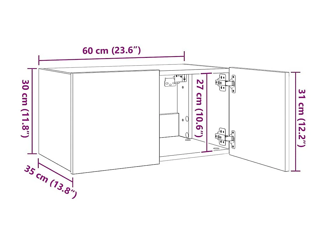 Móvel de parede para TV com luzes LED 60x35x31 cm branco