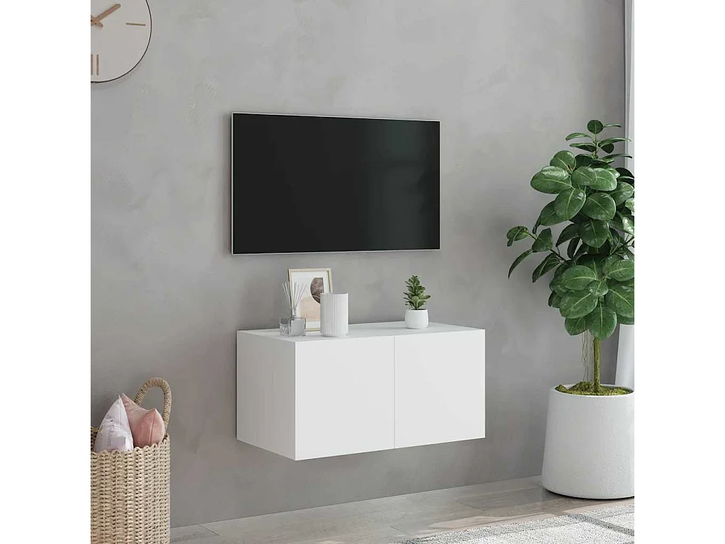 Móvel de parede para TV com luzes LED 60x35x31 cm branco