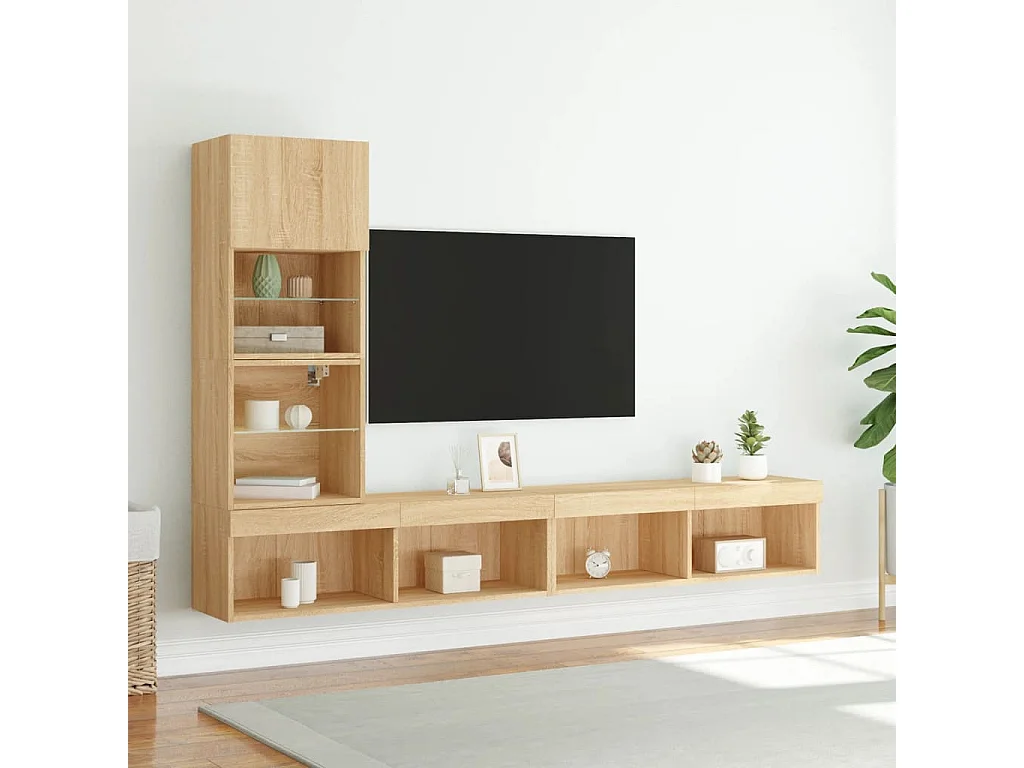 Unités murales TV avec LED 4 pcs chêne sonoma bois d'ingénierie