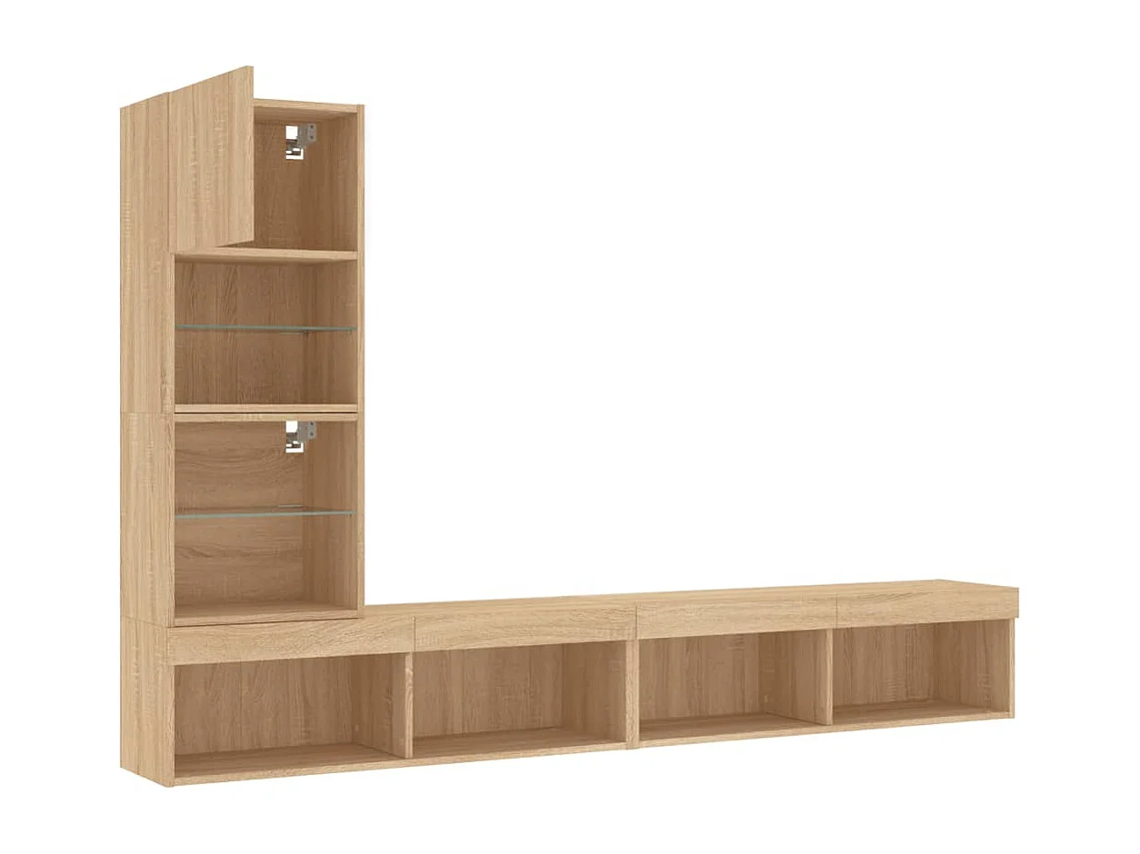 Unités murales TV avec LED 4 pcs chêne sonoma bois d'ingénierie