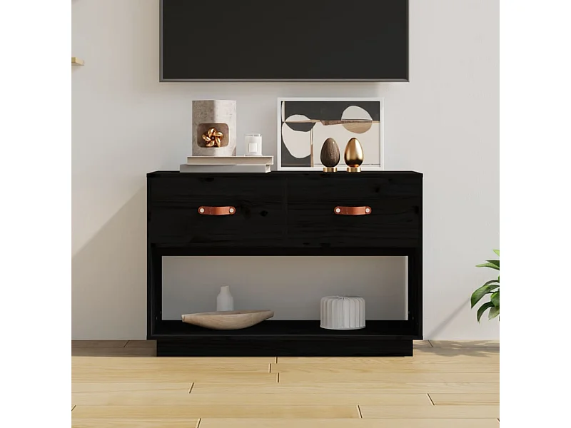 TV-Schrank Schwarz 90x40x60 cm Massivholz Kiefer