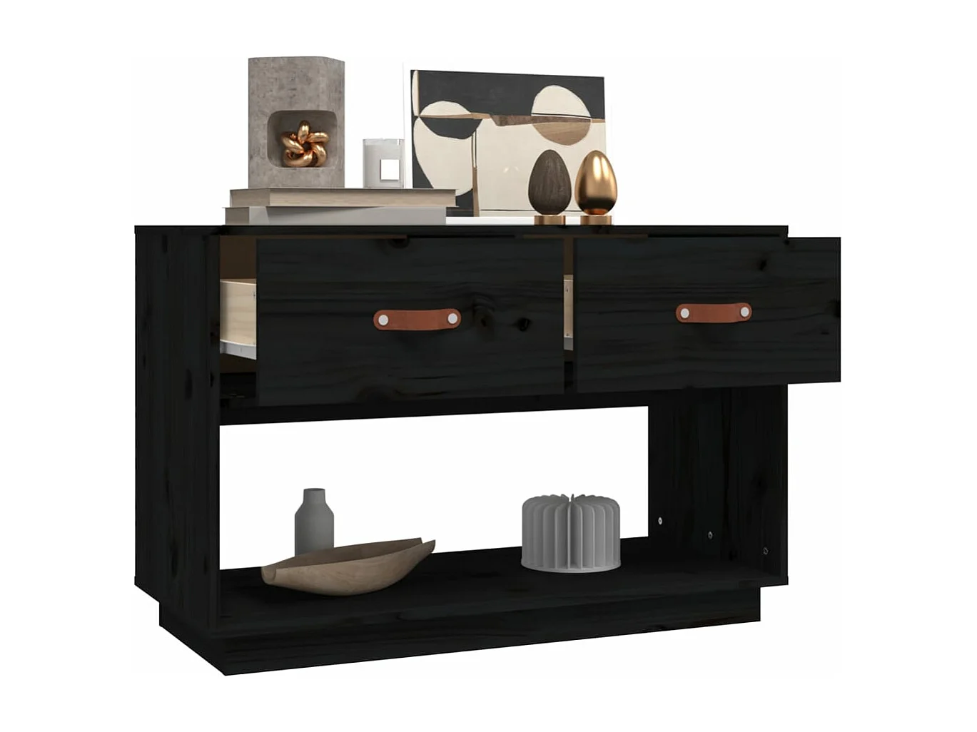 Meuble TV Noir 90x40x60 cm Bois de pin massif