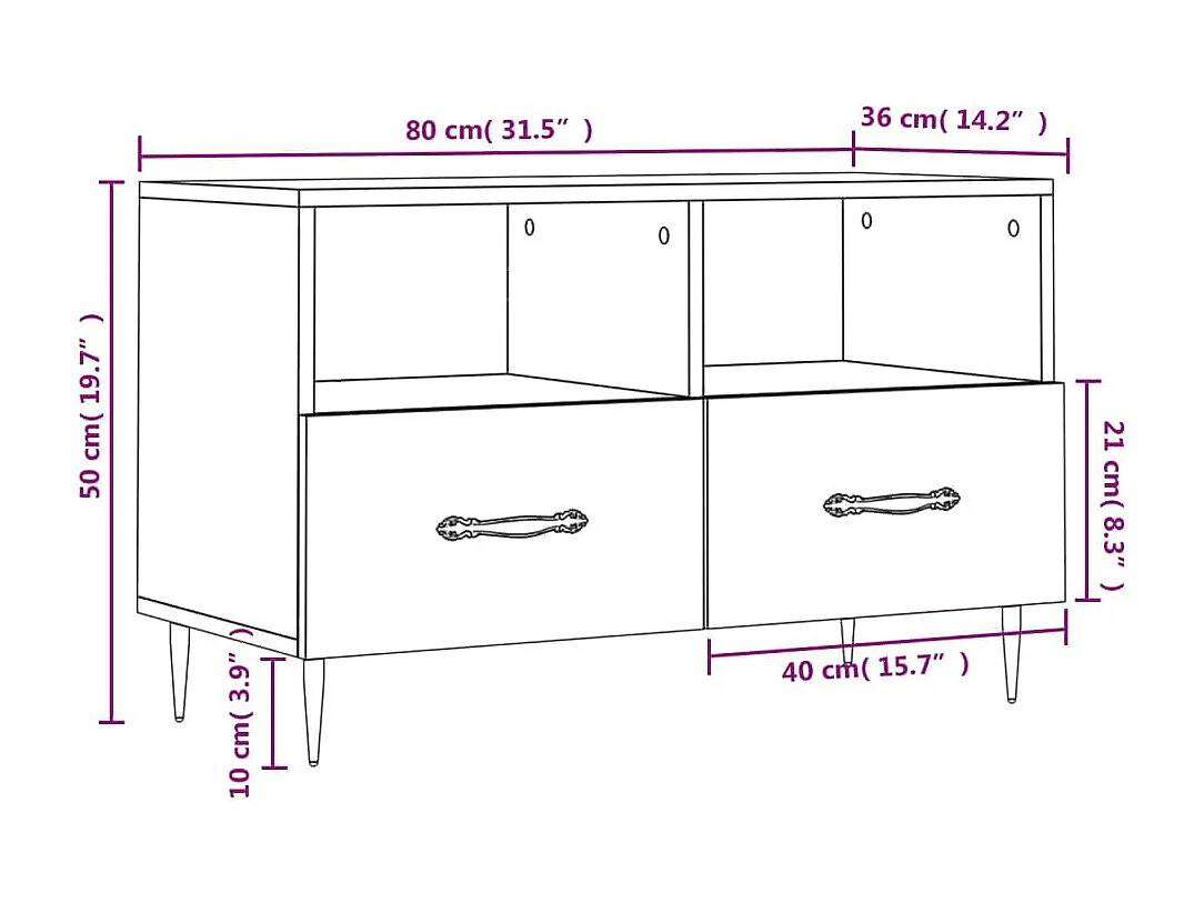 Meuble TV Gris béton 80x36x50 cm Bois d'ingénierie