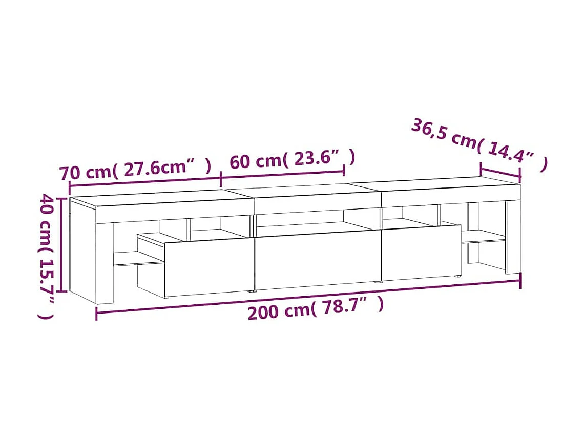 Mobile Porta TV con Luci LED Nero 200x36,5x40 cm