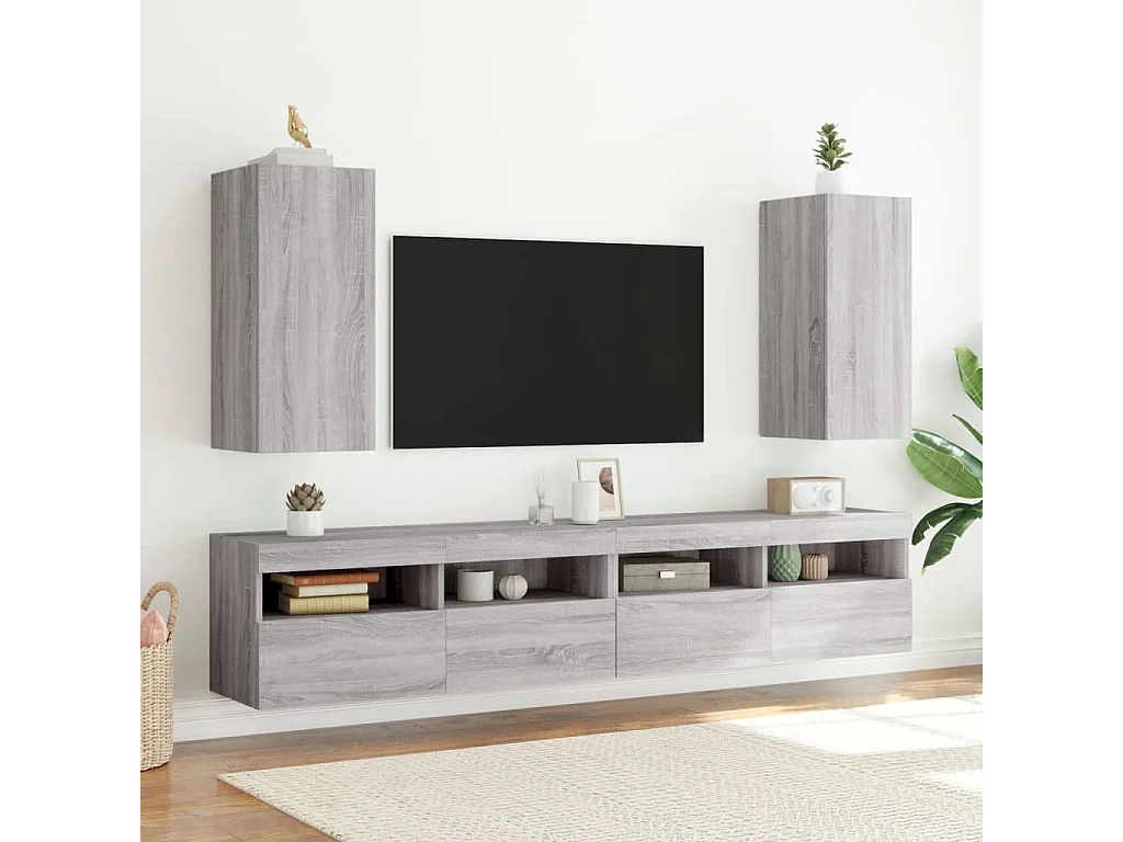 Meuble TV mural avec lumières LED sonoma gris 30,5x35x70 cm