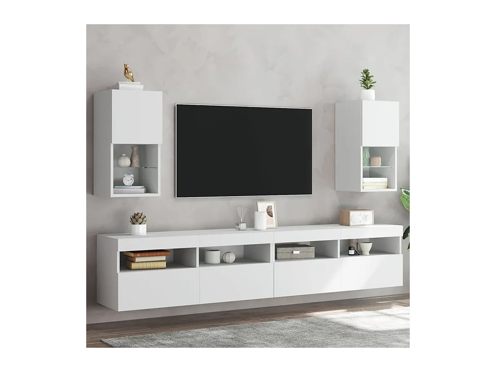 Meubles TV avec lumières LED 2 pcs blanc 30,5x30x60 cm