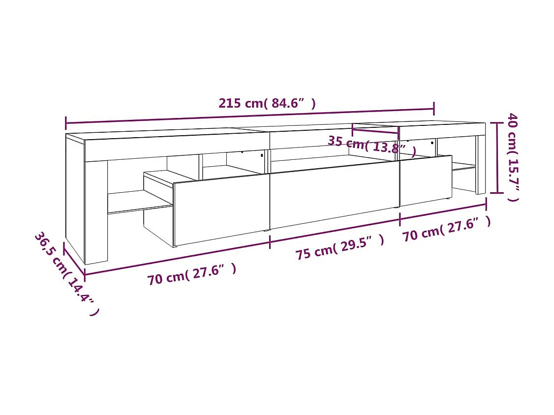 TV-Schrank mit LED-Leuchten Schwarz 215x36,5x40 cm