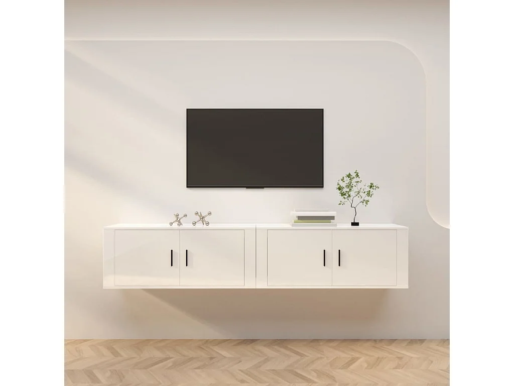TV-Wandschränke 2 Stk. Hochglanz-Weiß 100x34,5x40 cm
