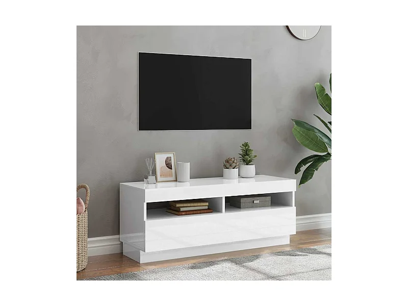 Meuble TV avec lumières LED blanc brillant 100x35x40 cm