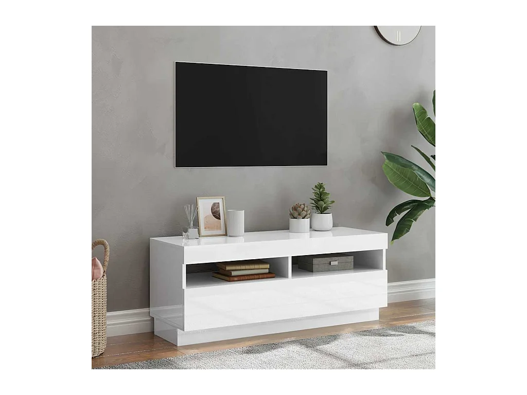 Meuble TV avec lumières LED blanc brillant 100x35x40 cm