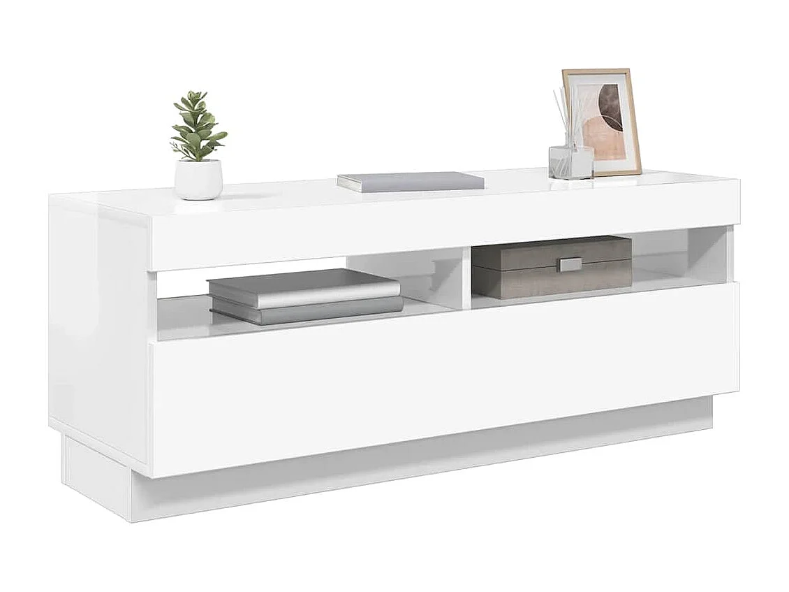 Meuble TV avec lumières LED blanc brillant 100x35x40 cm
