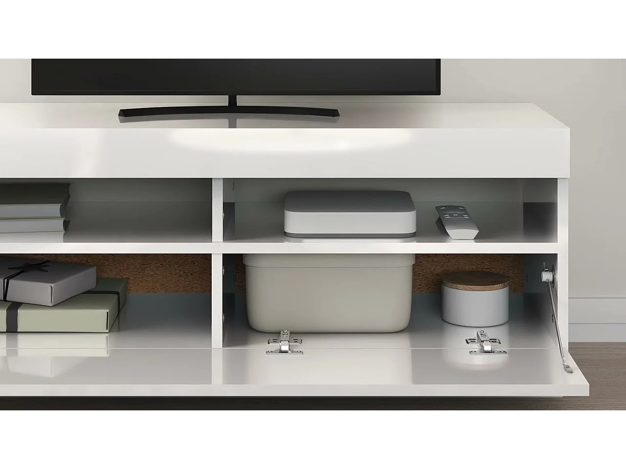 Meuble TV avec lumières LED blanc brillant 100x35x40 cm