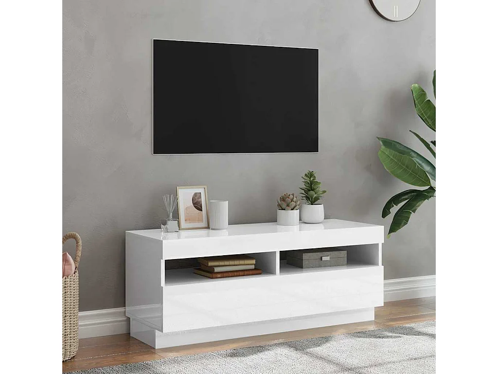 Mobile Porta TV con Luci LED Bianco Lucido 100x35x40 cm
