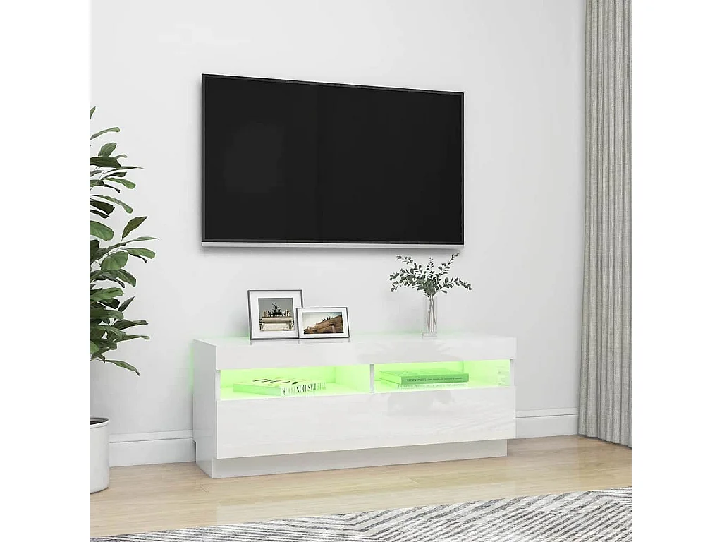 Mobile Porta TV con Luci LED Bianco Lucido 100x35x40 cm