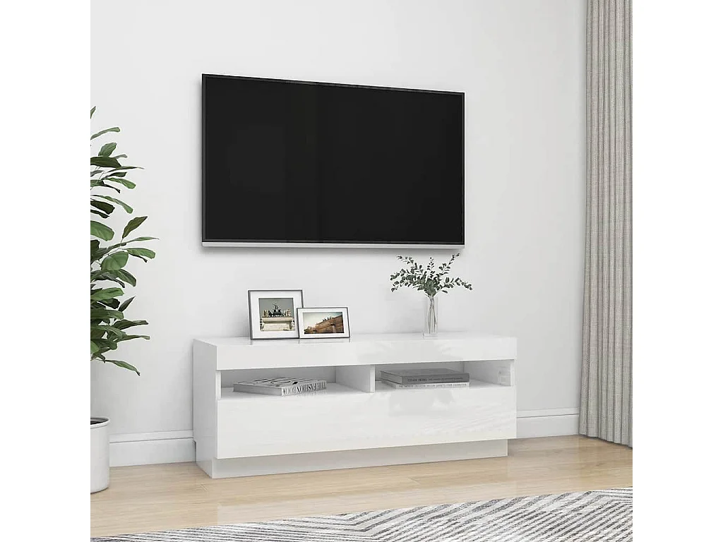 Mobile Porta TV con Luci LED Bianco Lucido 100x35x40 cm