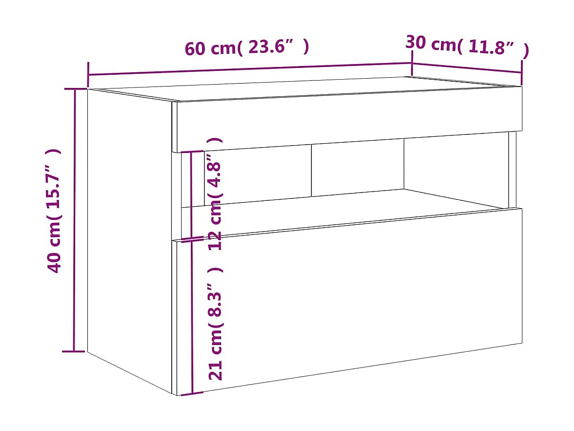 TV-Wandschrank mit LED-Leuchten Schwarz 60x30x40 cm