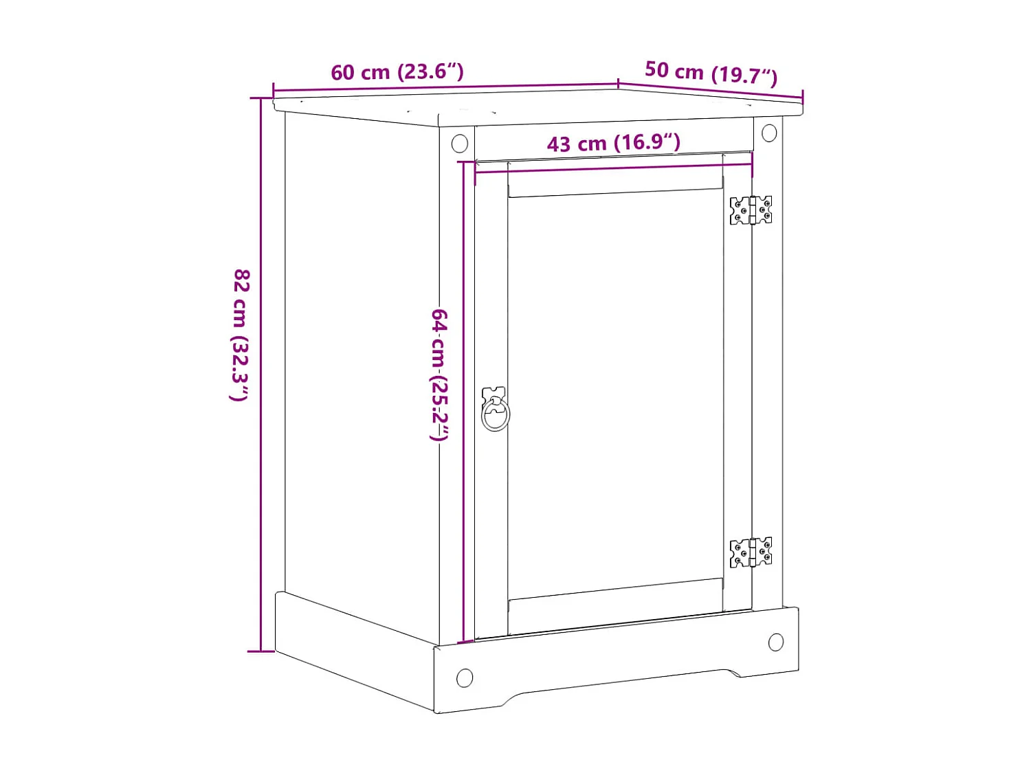 Hifi-meubel Corona 60x50x82 cm massief grenenhout