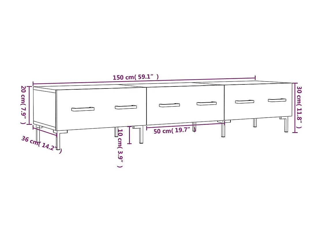 Meuble TV sonoma gris 150x36x30 cm bois d'ingénierie