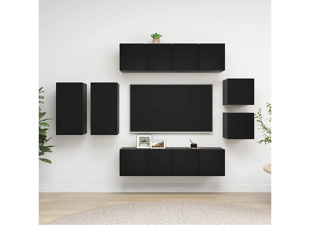 Set di Mobili Porta TV 8 pz Nero in Legno Multistrato