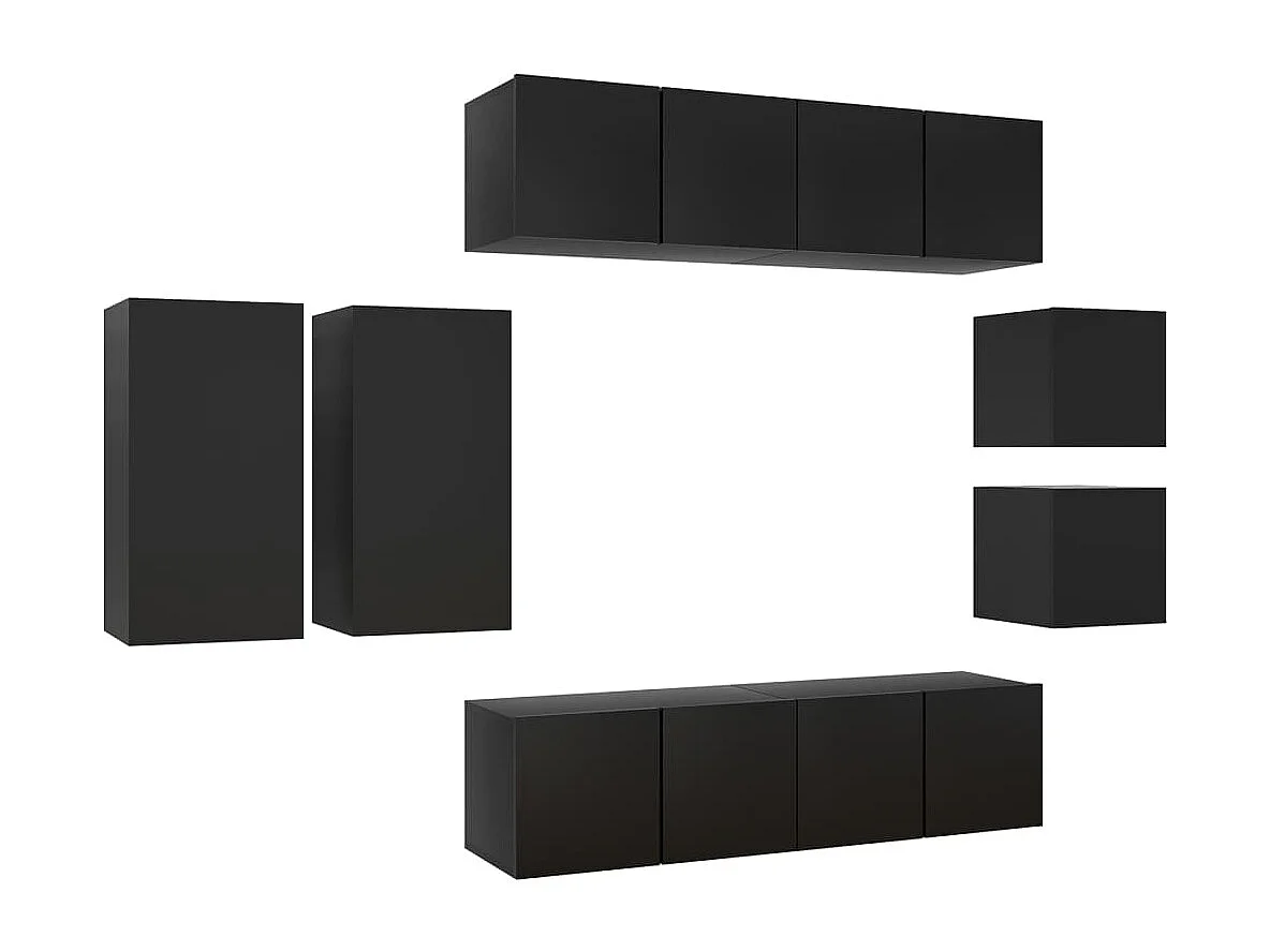 Set di Mobili Porta TV 8 pz Nero in Legno Multistrato