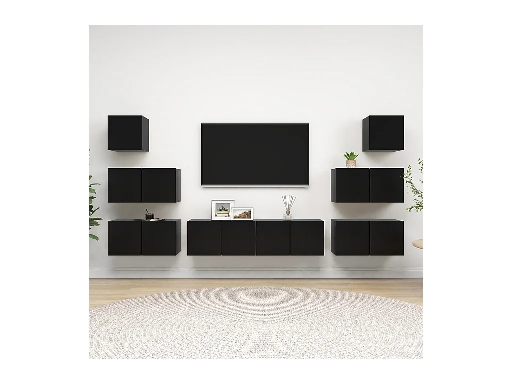 Ensemble de meubles TV 8 pcs Noir Bois d'ingénierie